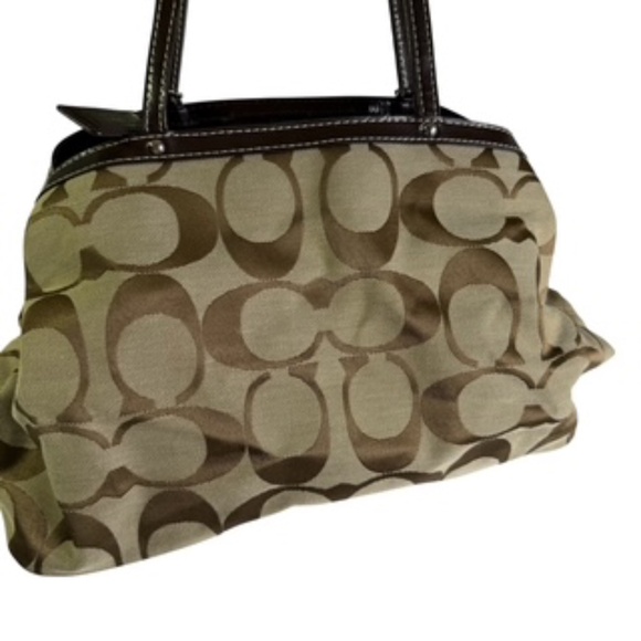 NWOT Coach Signature Stripe Brown Kiss Lock Handbag with Logo Tags - Picture 8 of 13